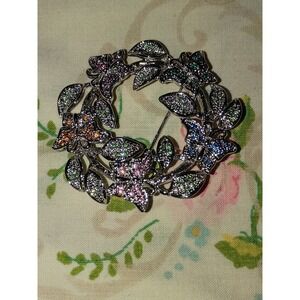 Camrose & Kross JBK Silver Tone Rhinestone Butterfly Wreath Brooch 1 5/8 Inch